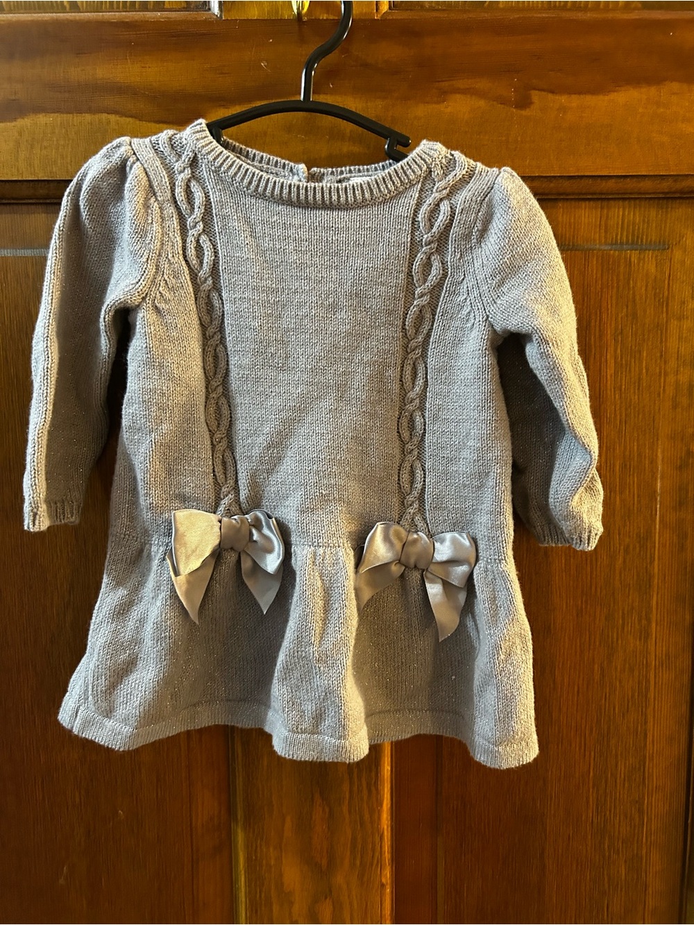 Janie and Jack Silver-Gray Knit Bow-Trim Long Sleeve Top